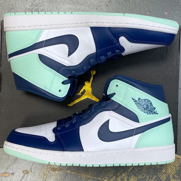 Nike Other - Nike Air Jordan 1 Mid Blue Mint 554724-413 10 Retro Tiffany Igloo Green Navy